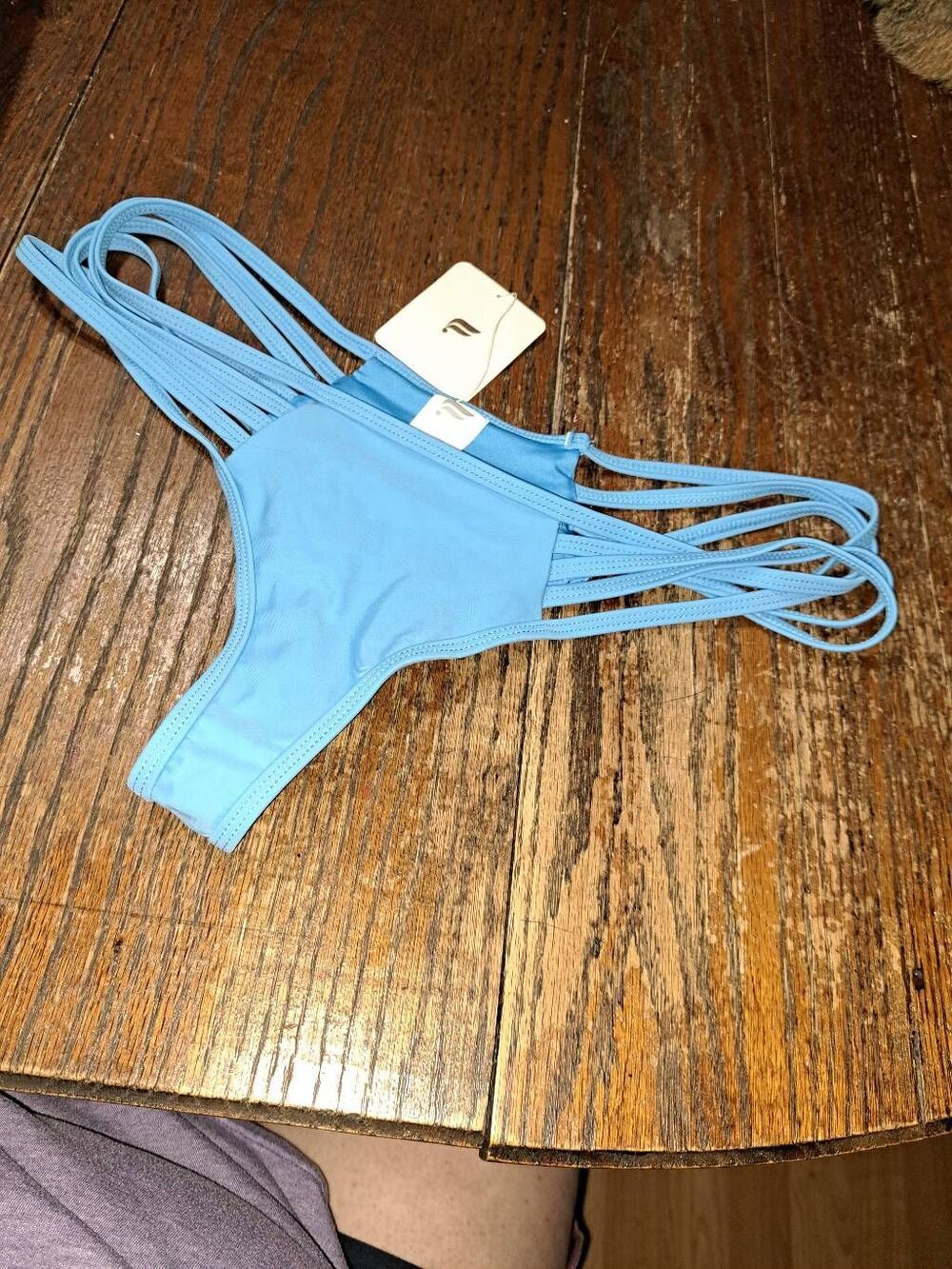 New Medium Fabletics Island Escape Blue High Waist Strappy Bikini Bottoms NWT